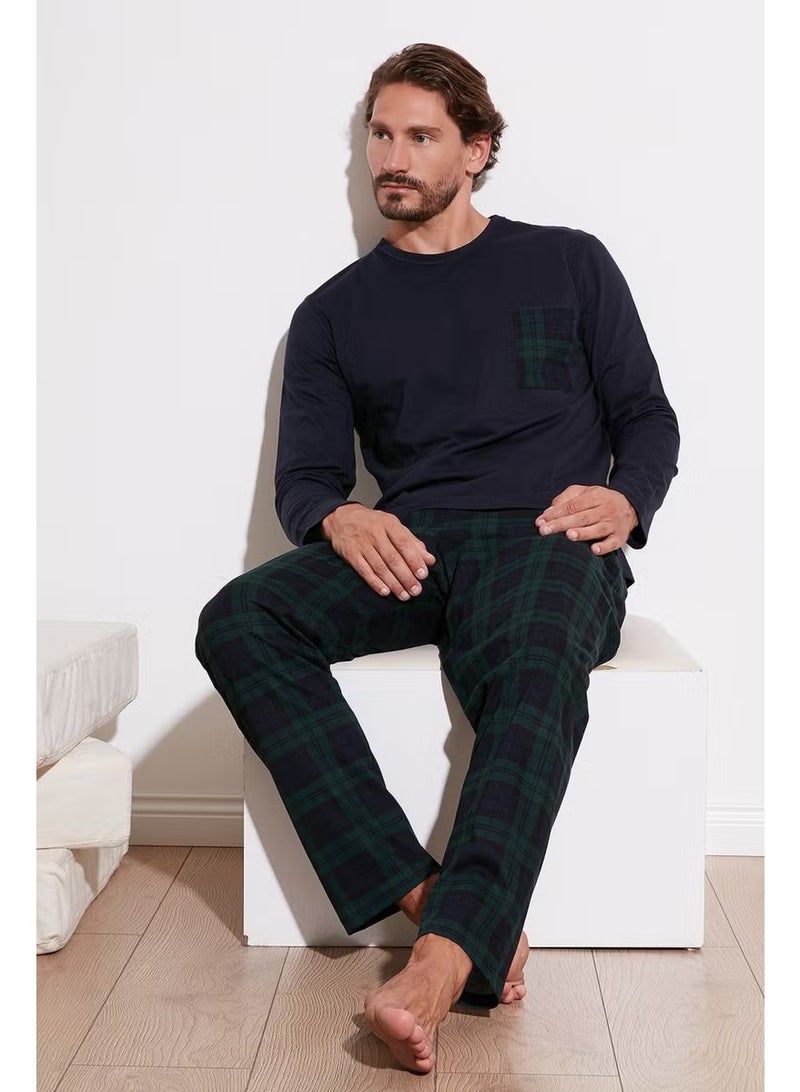 Buratti Plaid Pocket Elastic Waist 100% Cotton Regular Fit Pajama Set Men's Pajama Set 6572001 - Image 1